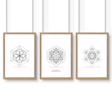 Bedrooms Black And White | Set of 3 Sacred Geometry Wall art Prints