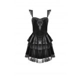 Dark in Love Nocturne Ruffled Velvet Lace Goth Dress in Black