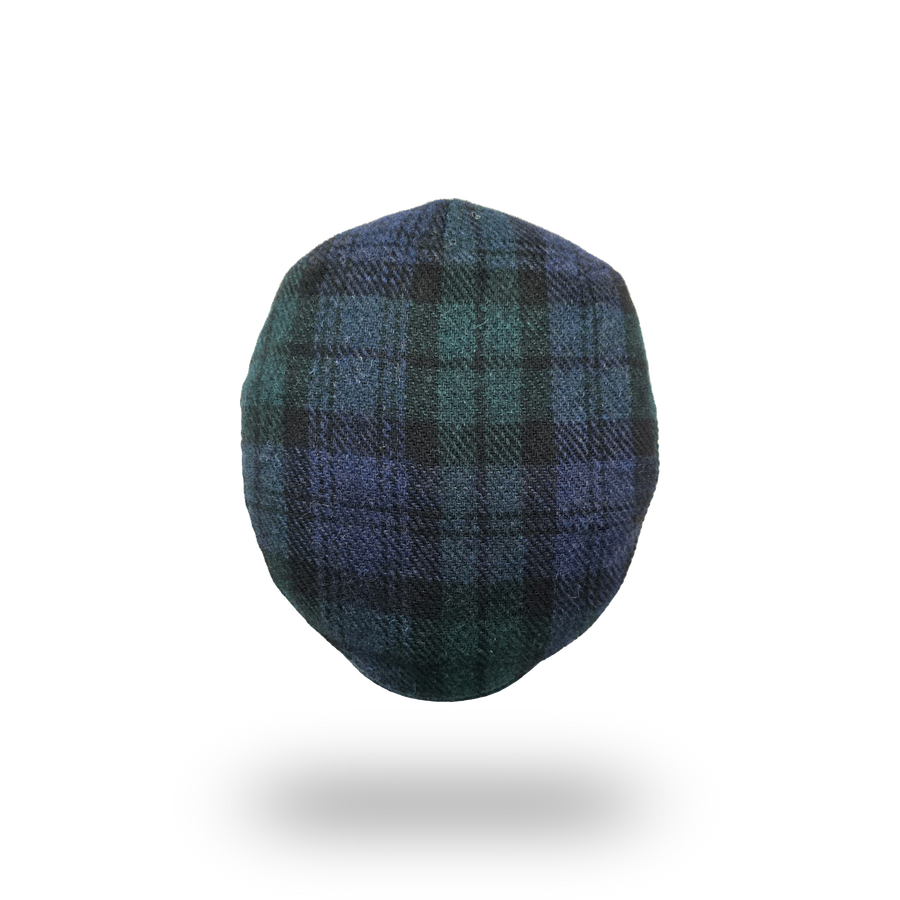 Black Watch Tartan Harris Tweed Flat Cap, top view