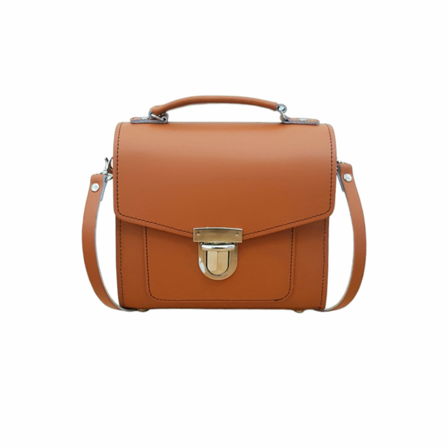 Handmade Leather Sugarcube Handbag - Burnt Orange