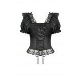 Dark in Love Seraphina Ruched Puff Sleeve Corset Top in Black