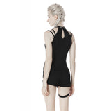 Dark in Love Enyo Mesh Strap Goth Halter Top in Black