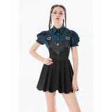 Dark in Love Gothic Academy Striped Puff-Sleeve Blouse