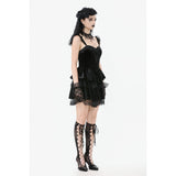 Dark in Love Nocturne Ruffled Velvet Lace Goth Dress in Black