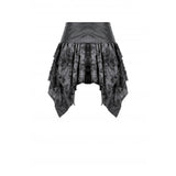Dark in Love Elandra Layered Lace Handkerchief Hem Goth Skirt in Charcoal Black