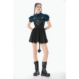 Dark in Love Gothic Academy Striped Puff-Sleeve Blouse