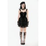 Dark in Love Nocturne Ruffled Velvet Lace Goth Dress in Black