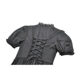 Dark in Love Belladonna Lace-Up High Collar Puff Sleeve Goth Dress  in Black