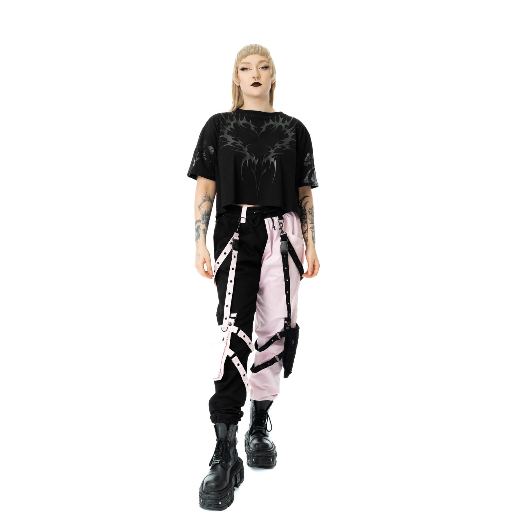 Chemical Black Ceil Crop Top – Ladies Black Gothic Cotton Crop Tee