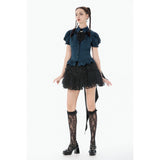 Dark in Love Gothic Academy Striped Puff-Sleeve Blouse