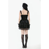 Dark in Love Nocturne Ruffled Velvet Lace Goth Dress in Black