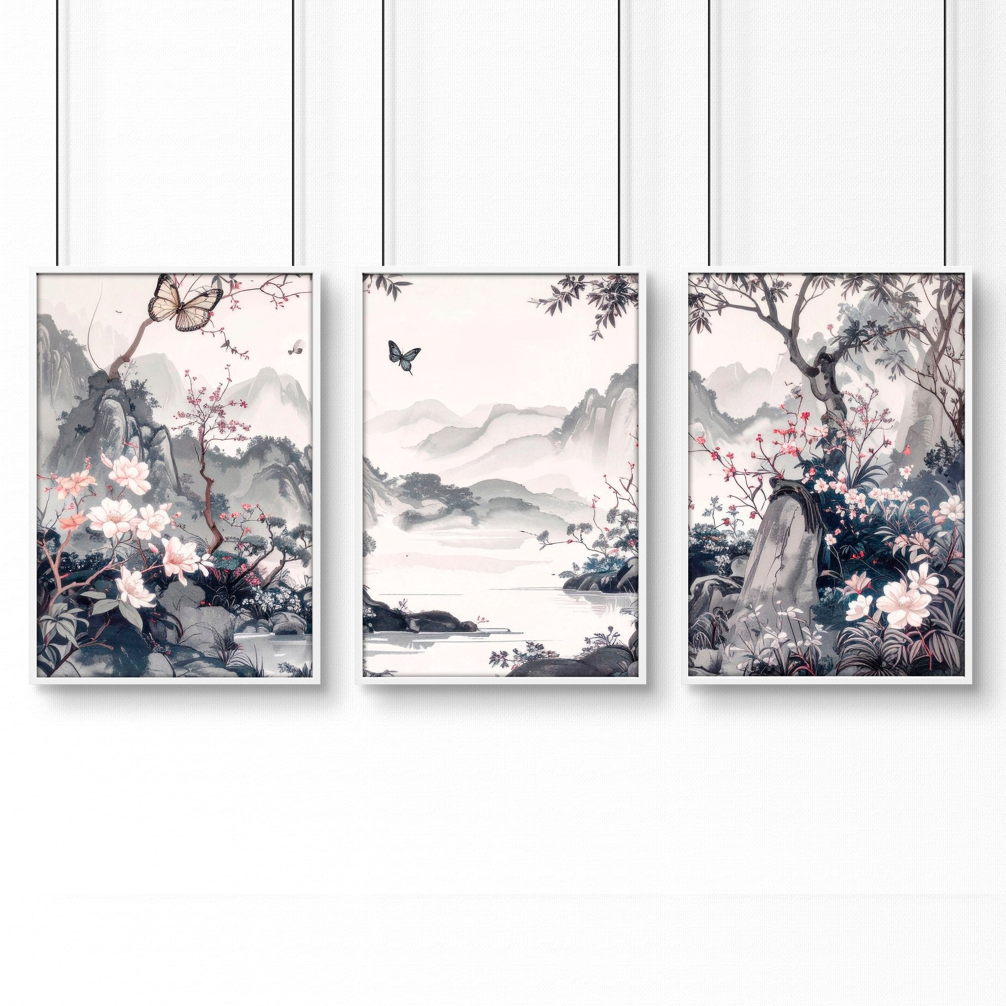 Decorating Bedroom Walls | Set of 3 Chinoiserie Wall art Prints