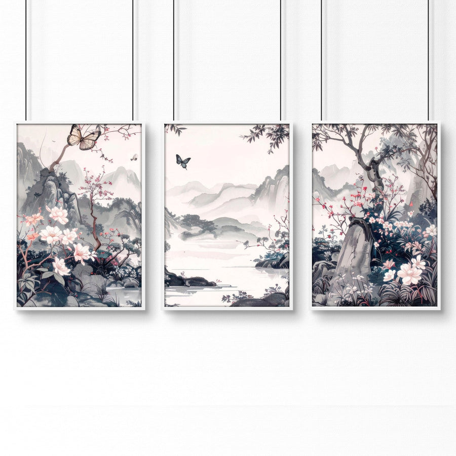 Decorating Bedroom Walls | Set of 3 Chinoiserie Wall art Prints