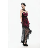 Dark in Love Crimson Queen Lace High-Low Goth Skirt in Burgundy & Black