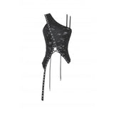 Dark in Love Morrigan One-Shoulder Lace Goth Top in Black