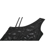 Dark in Love Morrigan One-Shoulder Lace Goth Top in Black
