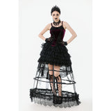 Dark in Love Gothic Hoop Cage Skirt with Lace Trim in Black