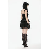 Dark in Love Nocturne Ruffled Velvet Lace Goth Dress in Black