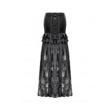 Dark in Love Gothic Lace Velvet Layered Maxi Skirt in Black