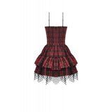Dark in Love Red-Black Plaid Leather Layered Punk Sweetcore Dress