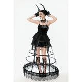 Dark in Love Gothic Hoop Cage Skirt with Lace Trim in Black