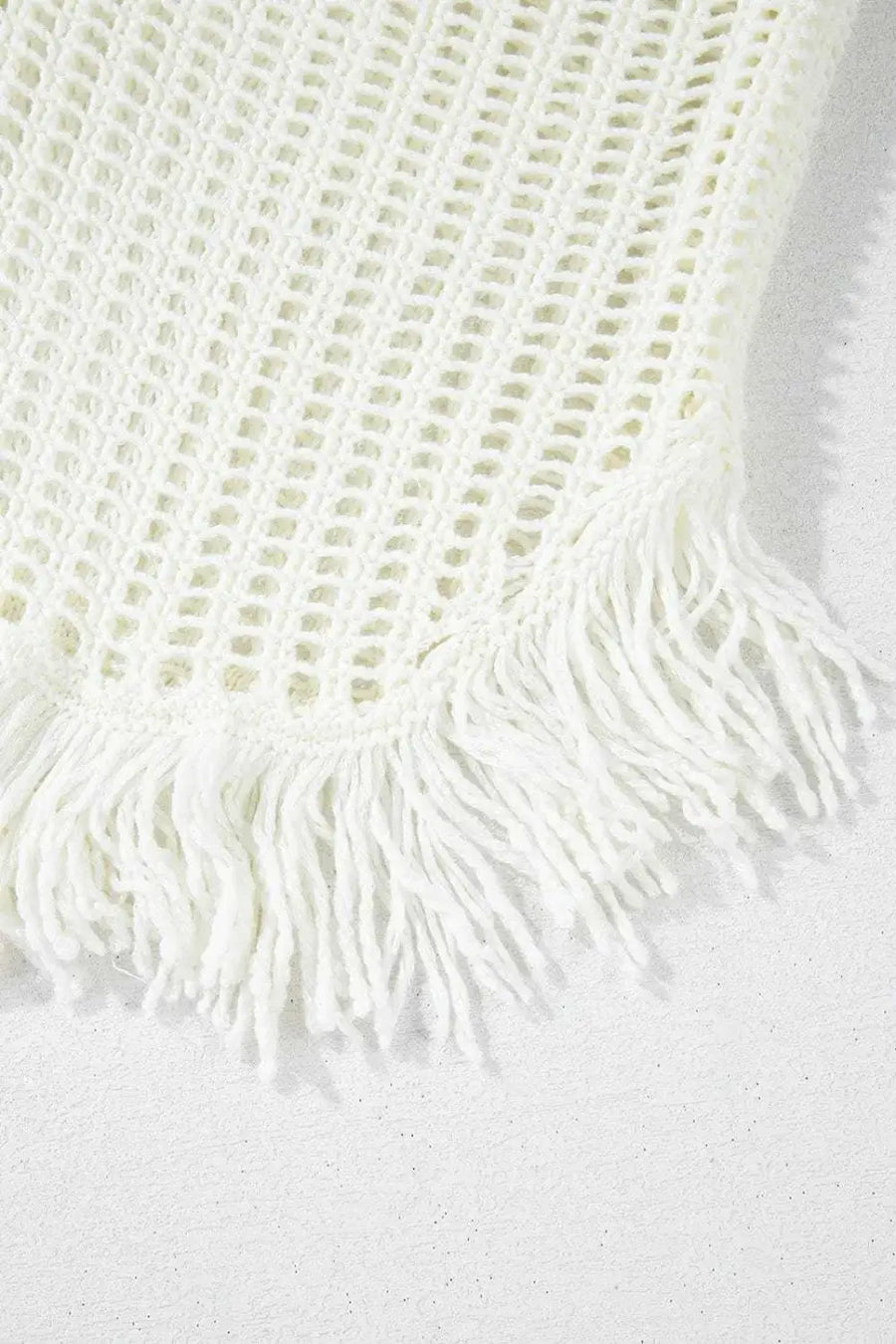 White Crochet Fishnet Beach Cover-Up Women UK | Boho Fringe S–XL