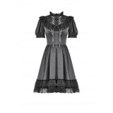 Dark in Love Belladonna Lace-Up High Collar Puff Sleeve Goth Dress  in Black