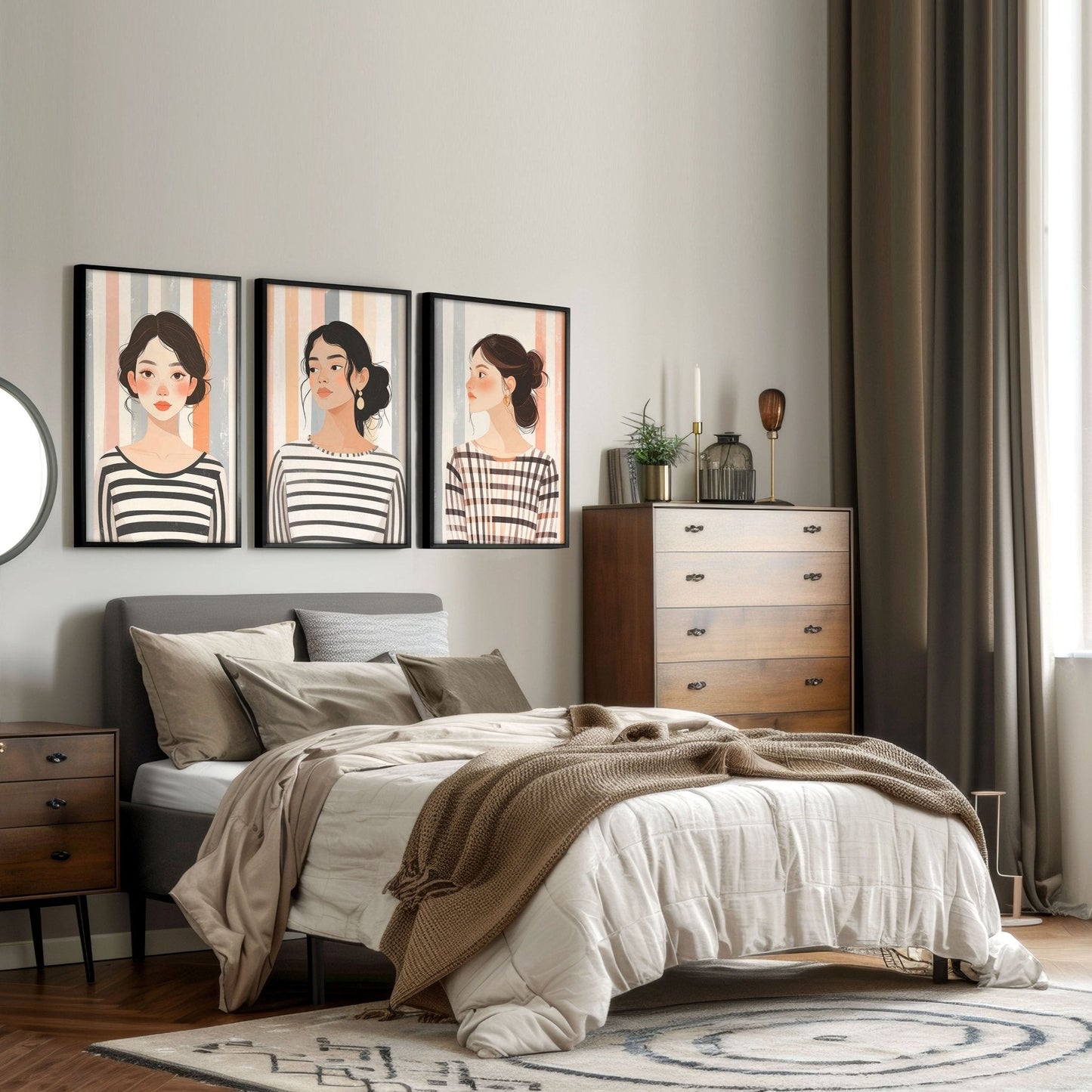 Framed Bedroom Wall Art | Set of 3 Bohemian Wall art Prints