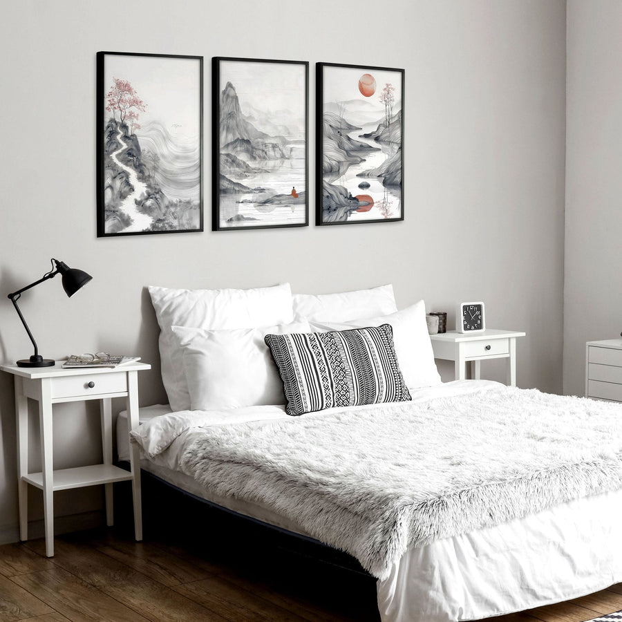 Framed Gallery Wall | Set of 3 Asian Inspired Wall art Prints