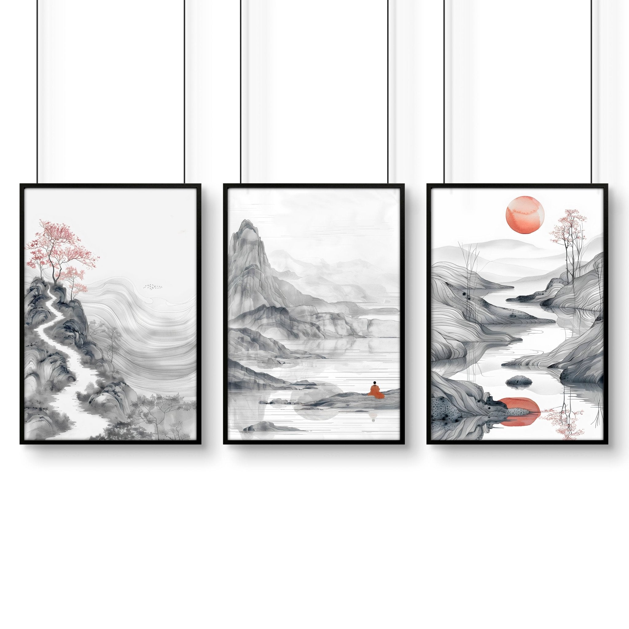 Framed Gallery Wall | Set of 3 Asian Inspired Wall art Prints