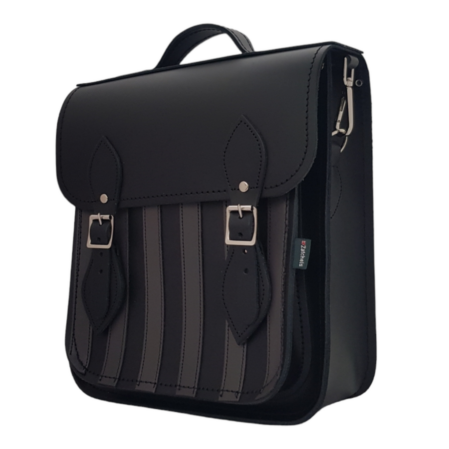 Handmade Leather City Backpack - Gothic Striped Grey & Black