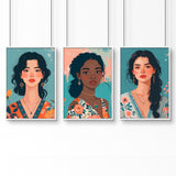 Large Bedroom Wall Art | Set of 3 Boho Women Wall art Prints