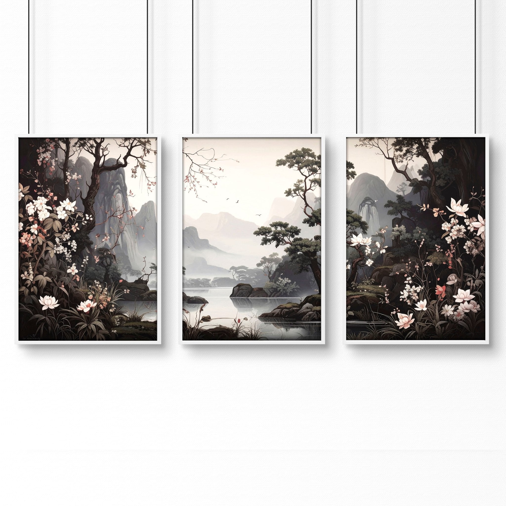 Large Pictures With Frames | Set of 3 Chinoiserie Wall art Prints
