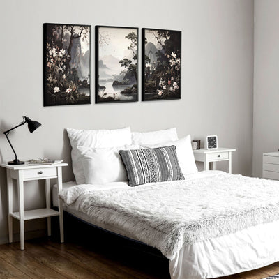 Large Pictures With Frames | Set of 3 Chinoiserie Wall art Prints
