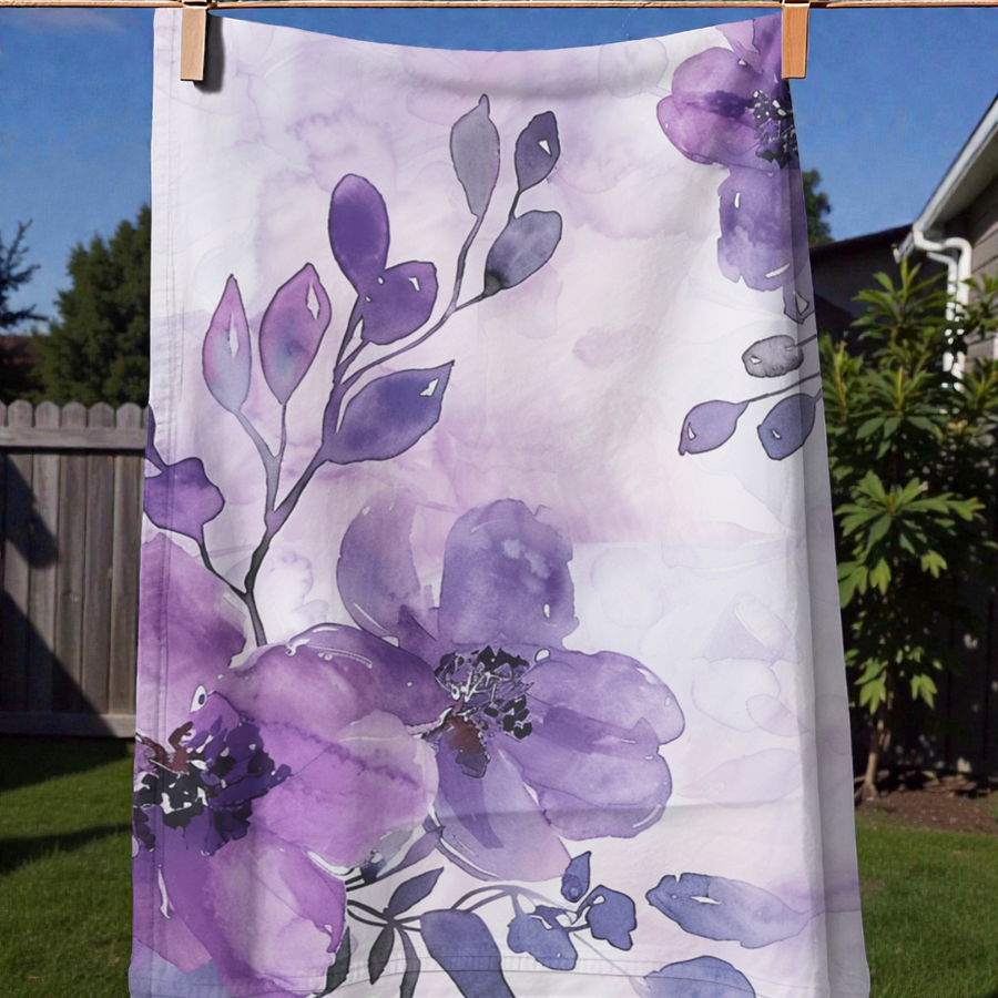 Infusion of Purple Flowers Tea Towel