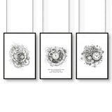 Modern Bedroom Wall Decor | Set of 3 Abstract Clocks Wall art Prints