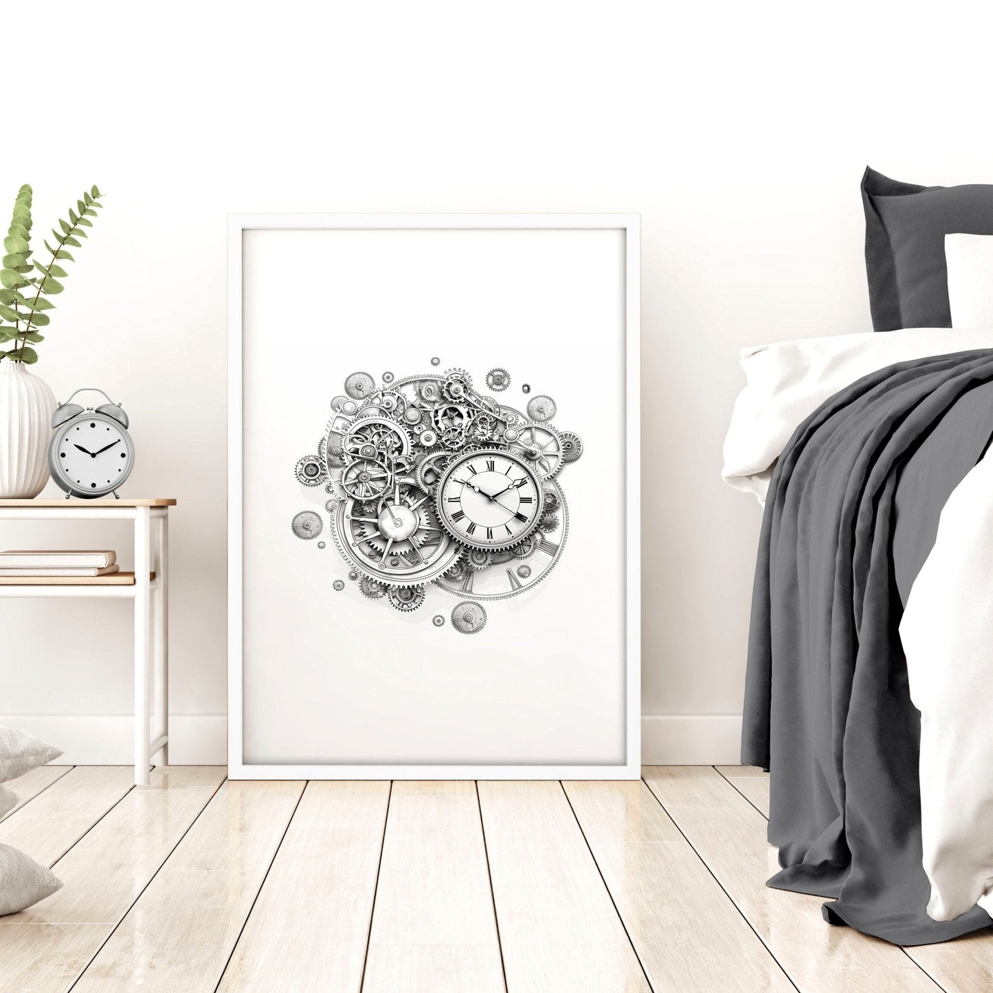 Modern Bedroom Wall Decor | Set of 3 Abstract Clocks Wall art Prints