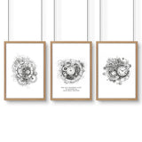 Modern Bedroom Wall Decor | Set of 3 Abstract Clocks Wall art Prints