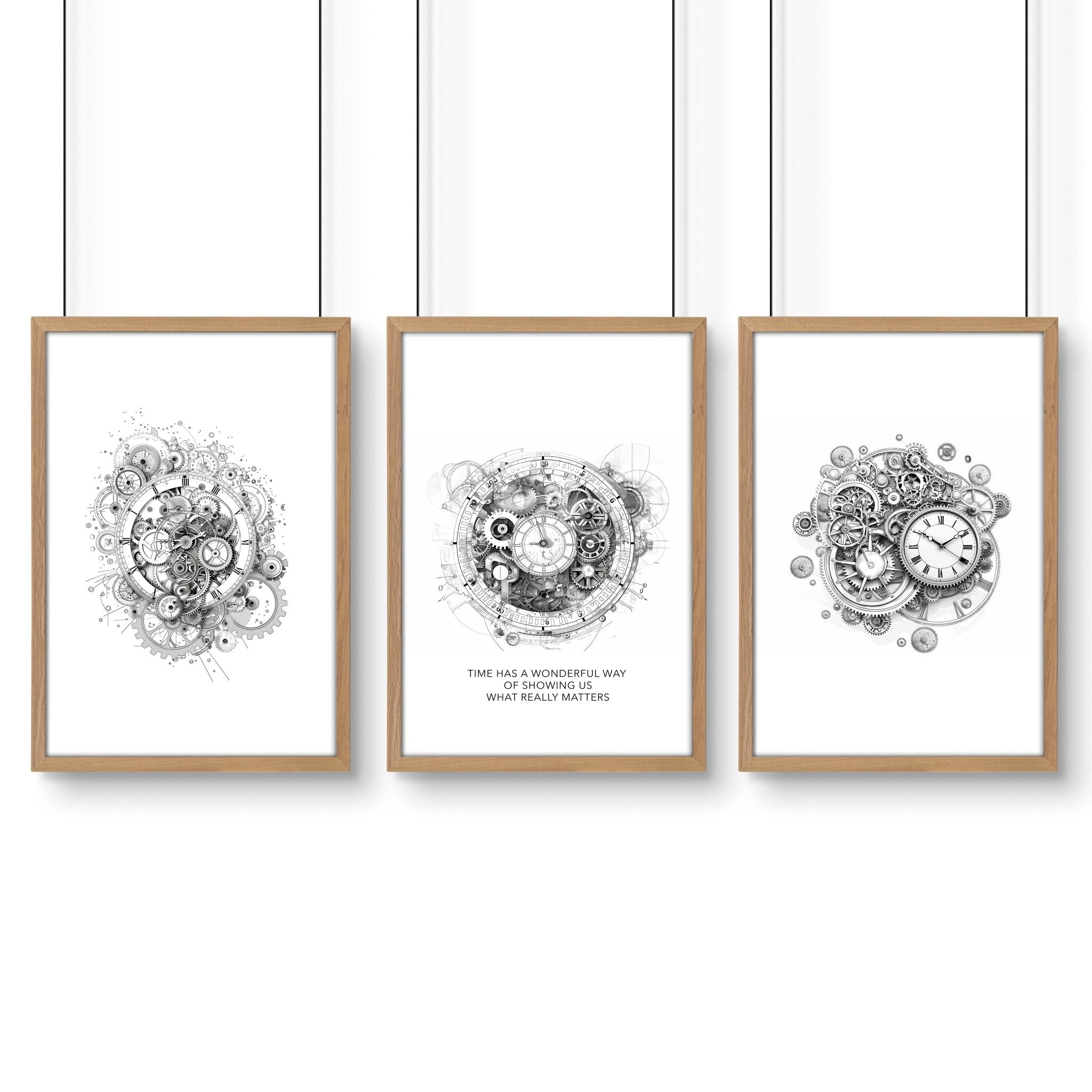 Modern Bedroom Wall Decor | Set of 3 Abstract Clocks Wall art Prints