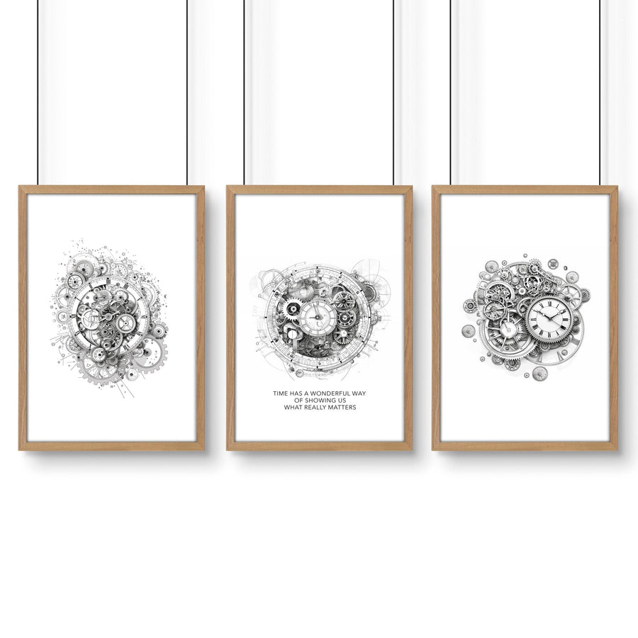 Modern Bedroom Wall Decor | Set of 3 Abstract Clocks Wall art Prints