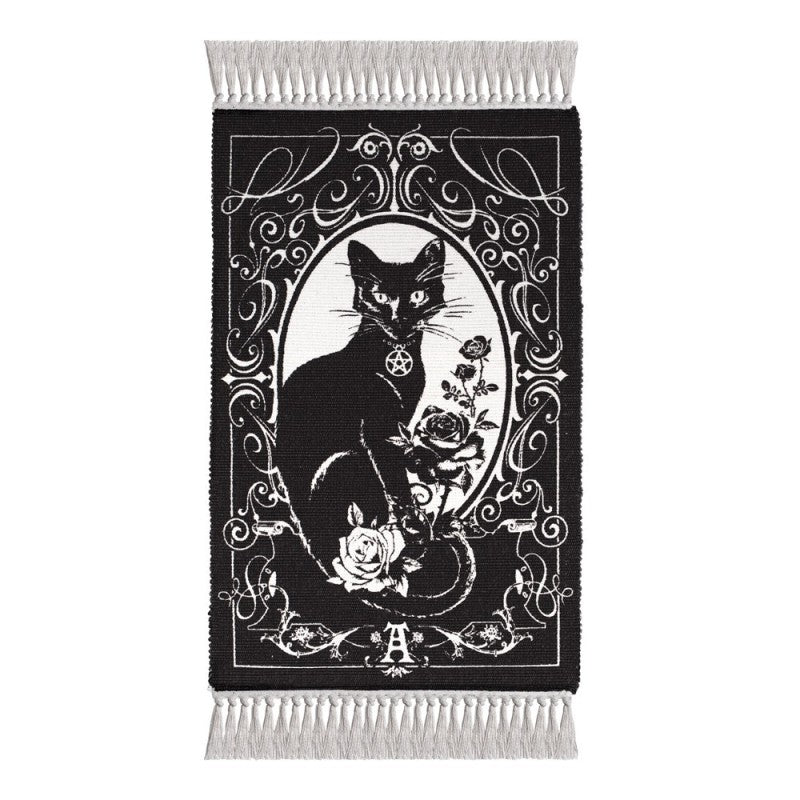Black Cat Occult Rug Woven Cotton Gothic Home Decor – Alchemy Gothic Paracelsus RUG7