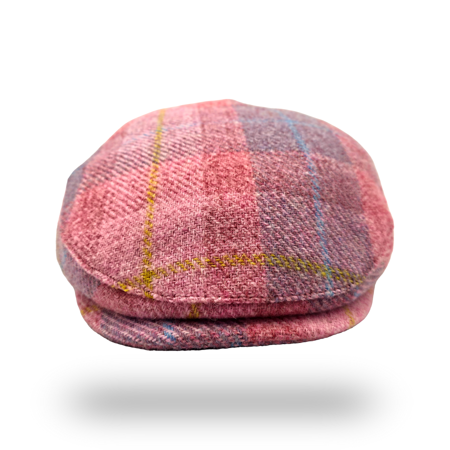Machair Pink Tartan Harris Tweed Flat Cap, front view
