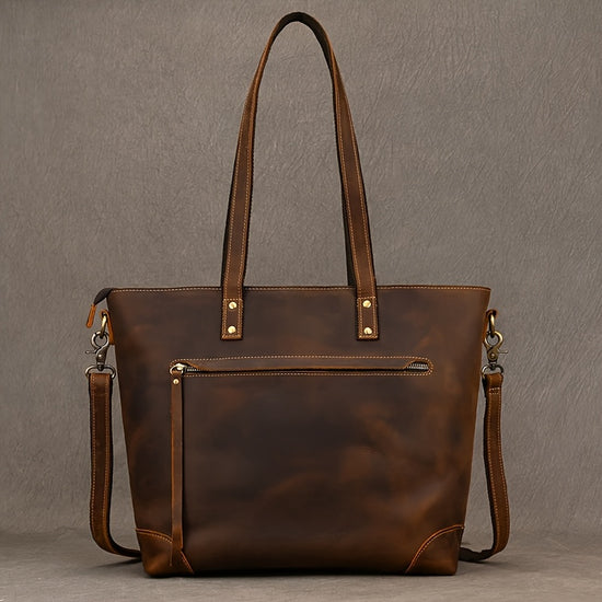 Unisex Crazy Horse Leather Tote Spacious Everyday Crossbody