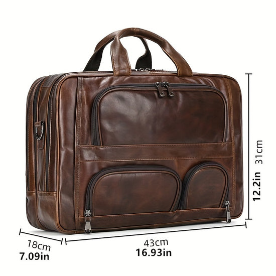 Men Genuine Leather Briefcase Larger Capacity 4572 cm Laptop Three Layer Cow Genuine Leather Business Bag Shoulder Crossbody Bag Real Genuine Leather Handle Satchel Bag Travel Luggage Bag