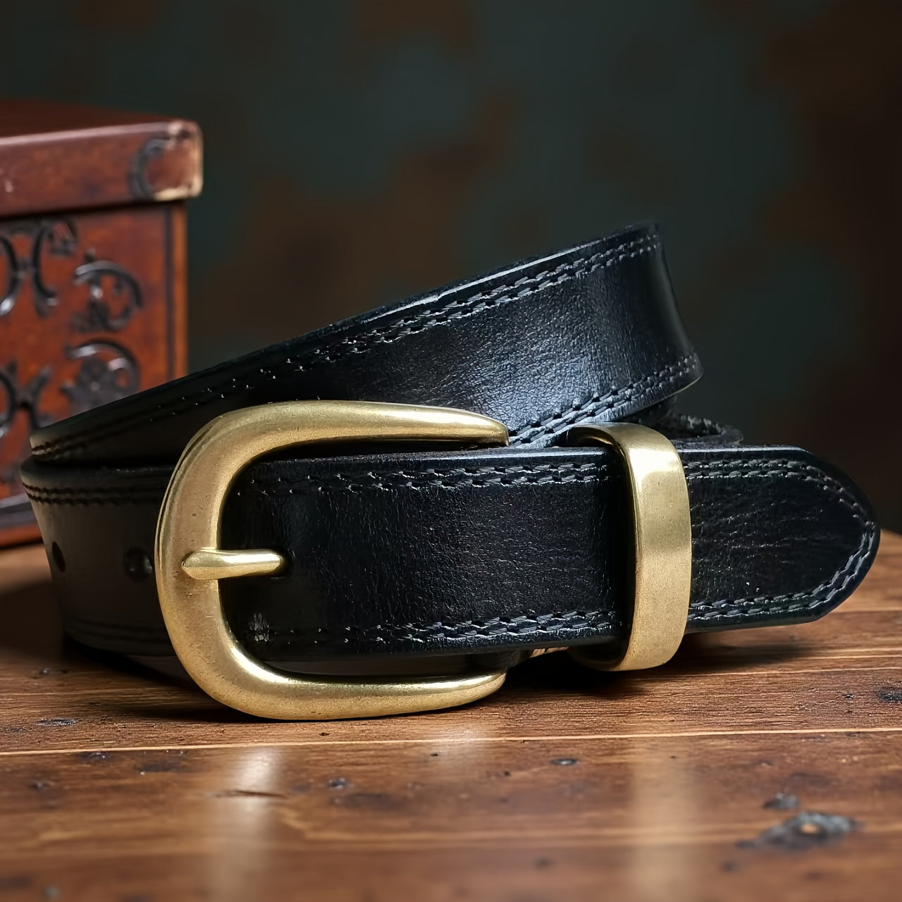WomenS Genuine TopGrain Leather Belt  Classic Retro Style with Solid Brass Buckle And Loops Double Stitching Belt Durable Comfortable And Elegant Style for Daily Wedding And Party Wear