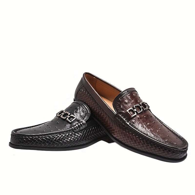 MenS Genuine Leather SlipOn Shoes Fashionable And Versatile British Style First Layer Cowhide Animal Print Retro Casual Loafers