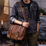 Genuine Leather Mens Casual Shoulder Messenger Bag