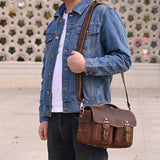 Handcrafted Full Grain Crazy Horse Genuine Leather MultiCompartment Crossbody with Adjustable Strap And Exterior Pockets for DSLR Cameras And Accessories Daily Use Bag Camera Bag