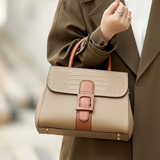 Genuine Leather Tote Spacious Versatile Golden Hardware Adjustable Strap