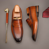 1pair MenS Classic Minimalist Formal Cow Leather Loafers  AllSeason SlipOn Round Toe Business Casual Shoes with Rubber Sole and Bovine Leather Insole
